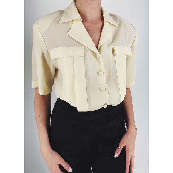 Vintage Tops - Vintage Rivista Pastel Yellow Button Down Blouse Size 8